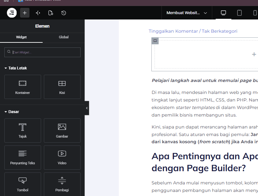 fitur elementor drag and drop